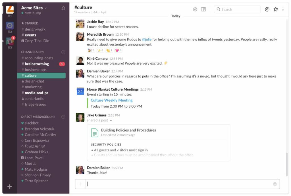 A screenshot of Slack.