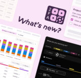 Illustration of new items in Q1 in Toggl Track such as 2FA, new reports, dark mode and more