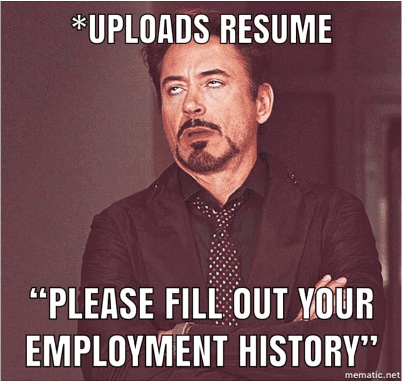 resume and employment history meme