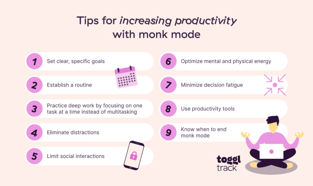 Tips for increasing productivity with monk mode