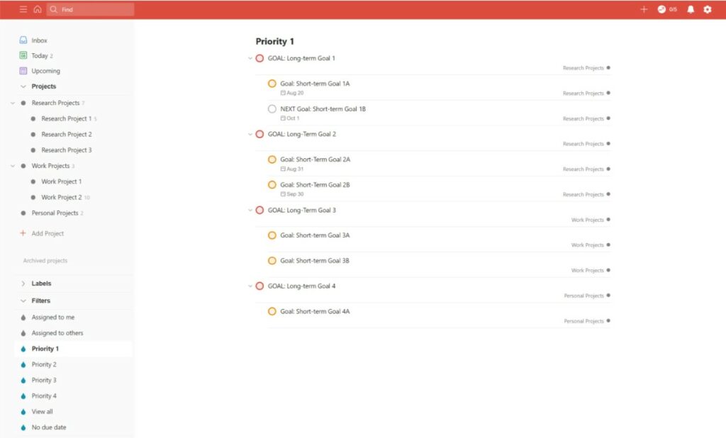 A screenshot of Todoist.