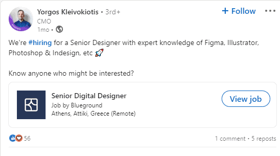 Having c-suites post from their own account means maximizing social engagement and your recruitment marketing efforts.