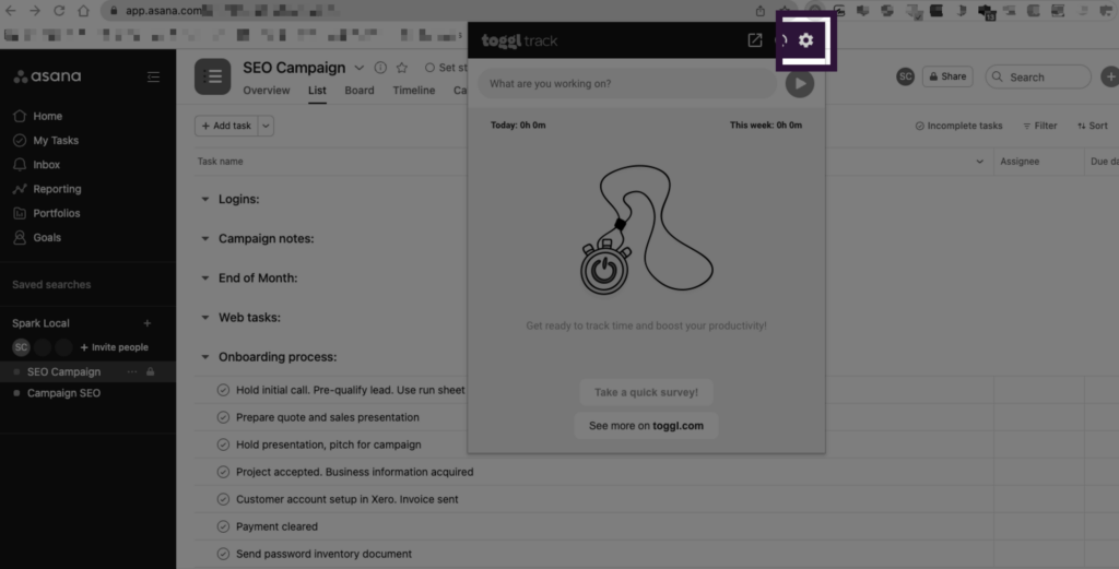 Asana and Toggl Track Chrome extension