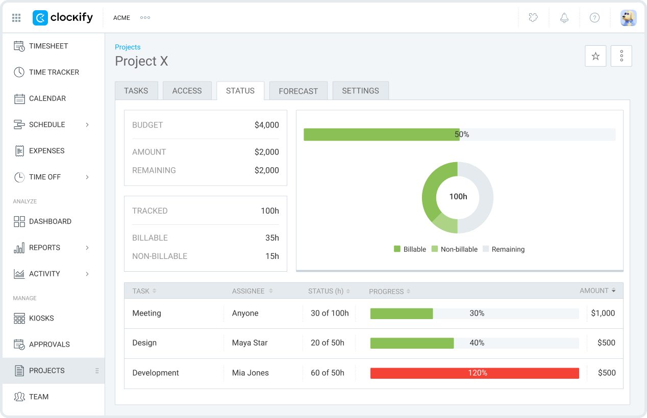 Clockify time management features