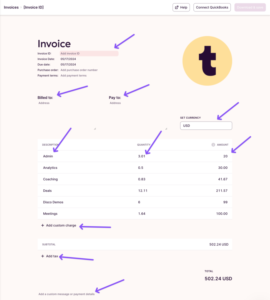 How to edit an invoice in Toggl Track