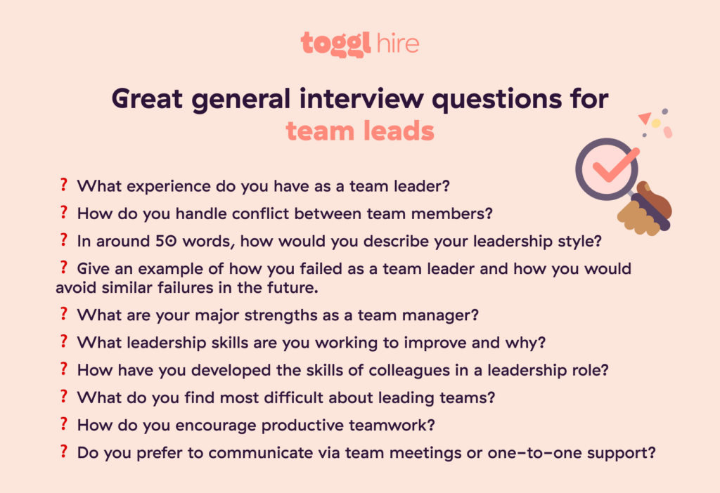 General management questions to ask team lead candidate