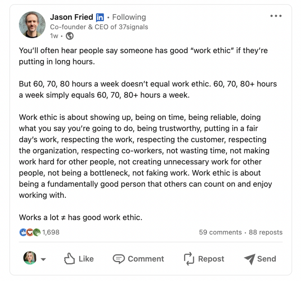 Example of a strong personal brand on Linkedin