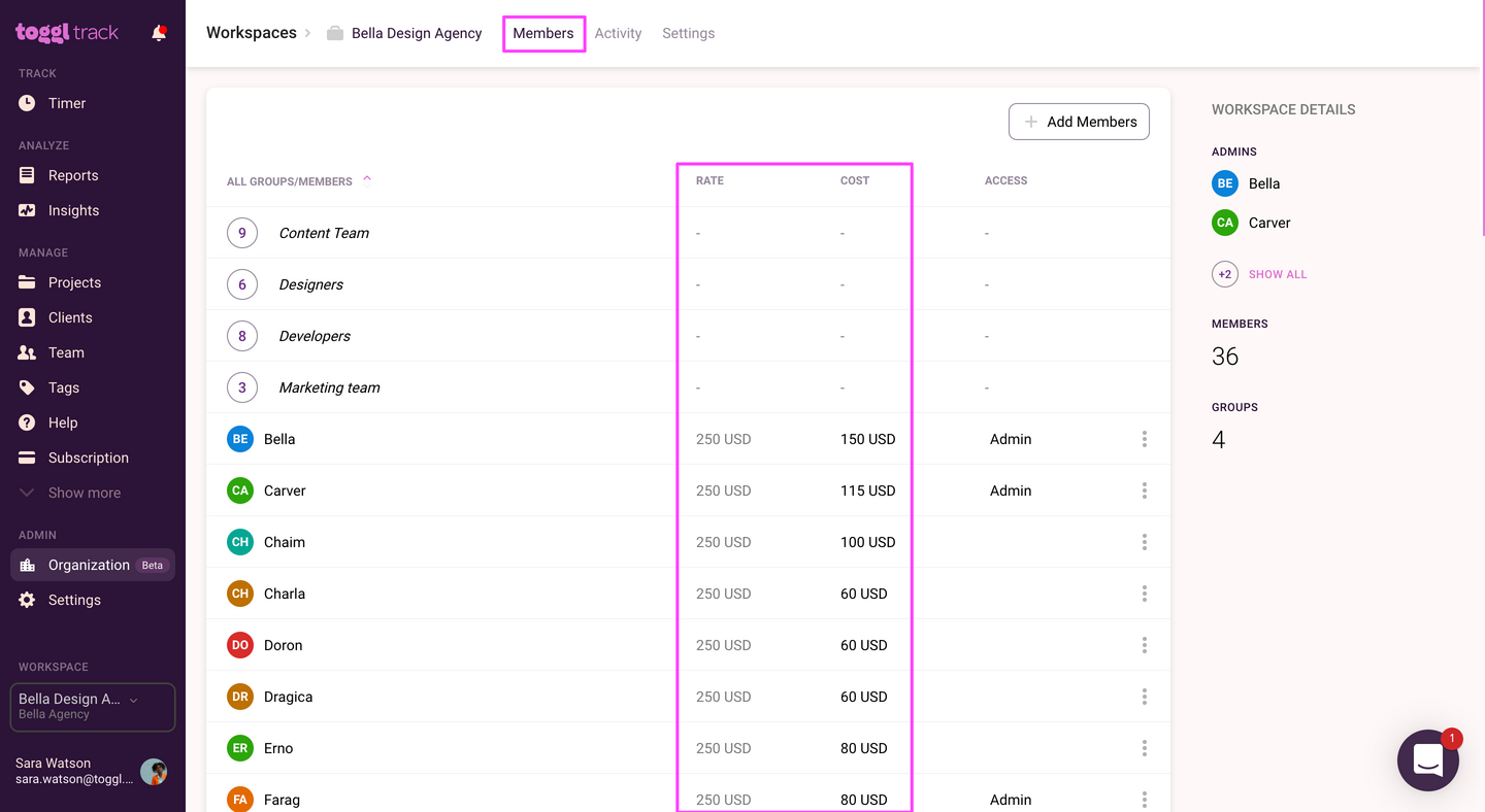 Screenshot of Toggl Track.