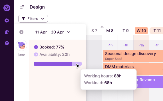 Screenshot of Toggl Plan showing the Availability Panel.