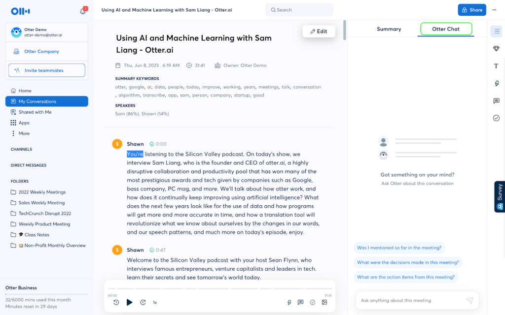 Otter.ai audio transcription