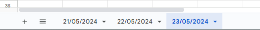 Google Sheets screenshot showing sheets named by date.