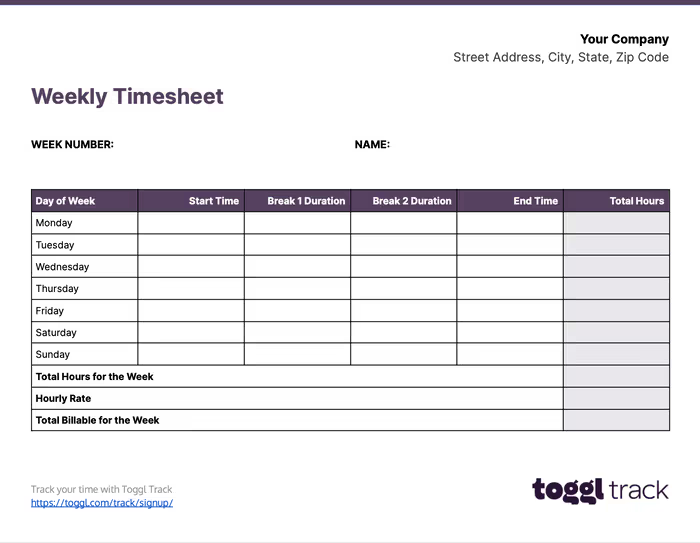 Weekly timesheet example