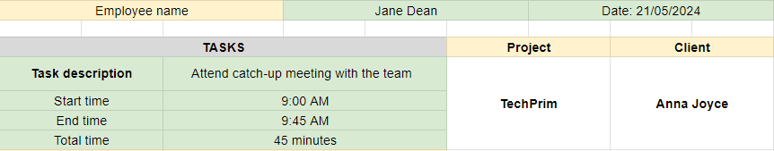 Time tracking in Google Sheets. 