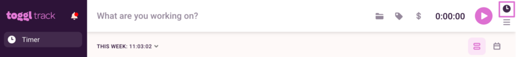 Timer mode in Toggl Track