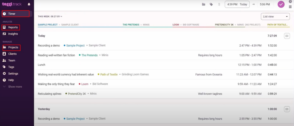 Toggl Track screenshot