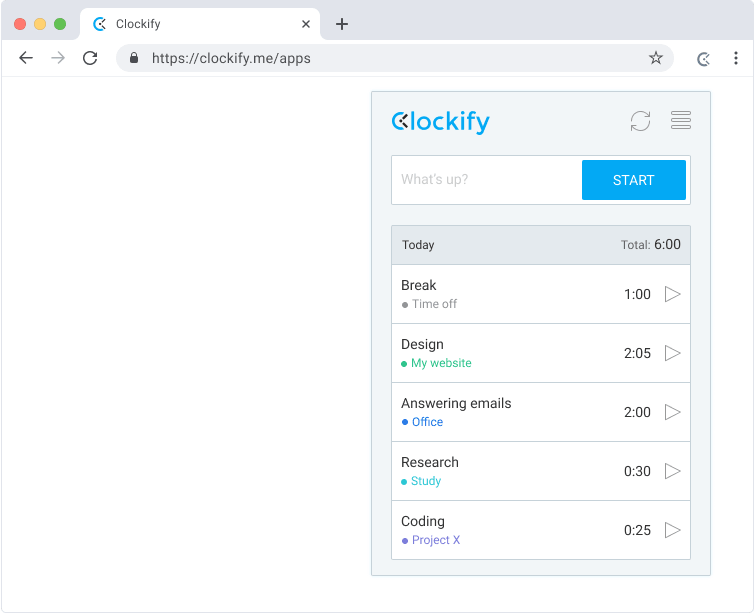Clockify time tracking browser extension