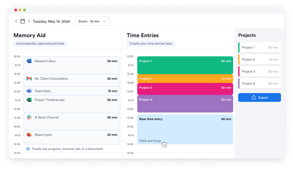 Memtime dashboard