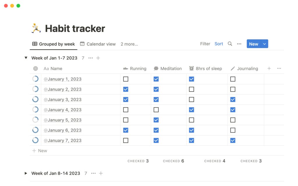 Notion habit tracking template example