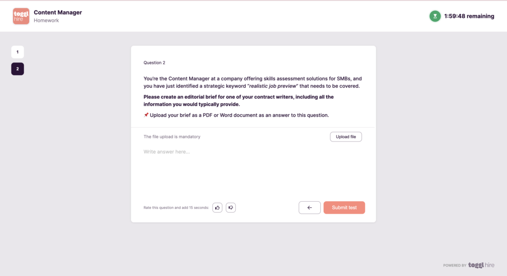 Example of a job-specific short assignment we used to hire a Content Manager at Toggl Hire