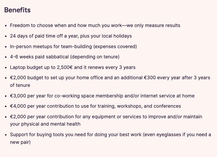 Toggl benefits in job description