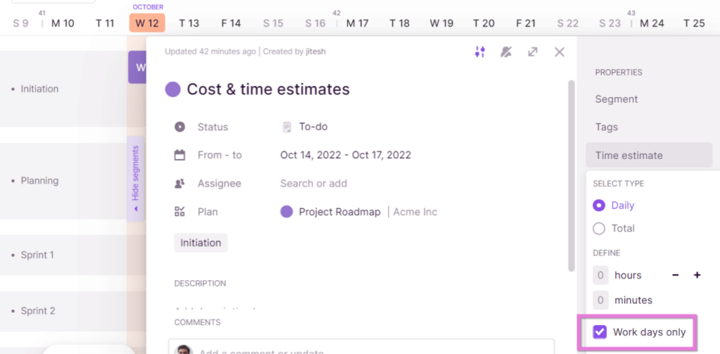 Skip non-work days when adding time estimates