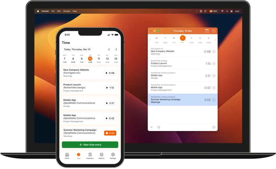 Harvest time tracking for Android